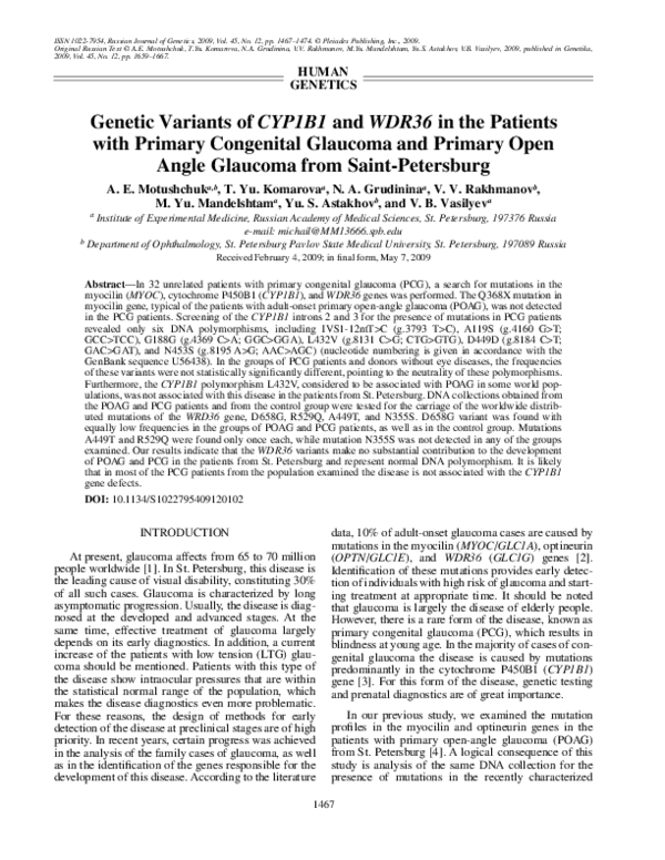 (PDF) Genetic variants of CYP1B1 and WDR36 in the patients with primary ...
