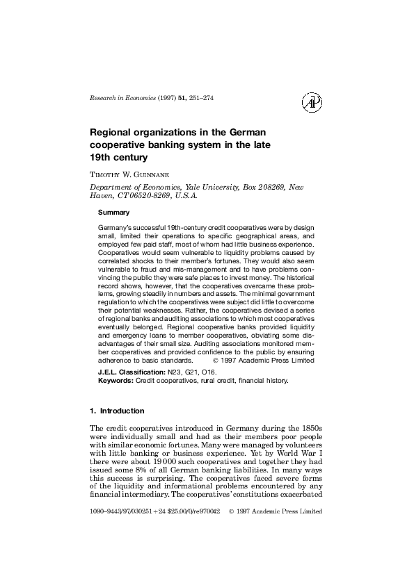 (PDF) Regional organizations in the German cooperative banking system ...