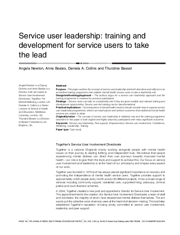 (PDF) Service user leadership: training and development for service ...