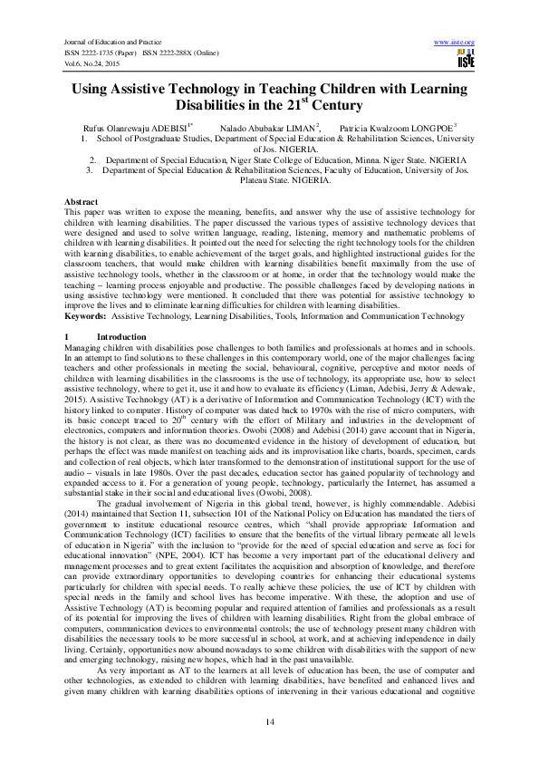 (PDF) Using Assistive Technology in Teaching Children with Learning ...