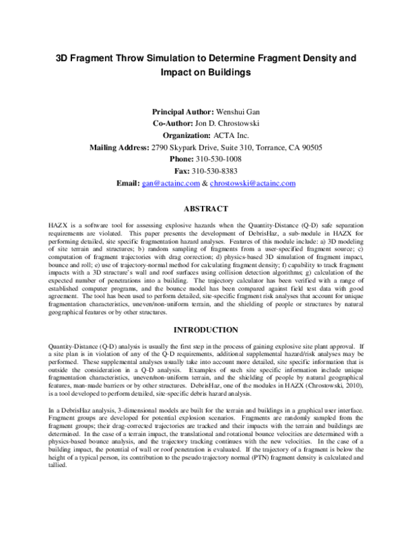 (PDF) 3D Fragment Throw Simulation to Determine Fragment Density and ...