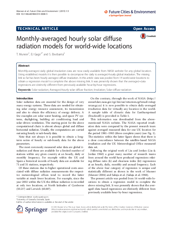 (PDF) Monthly averaged-hourly solar diffuse radiation model for the UK