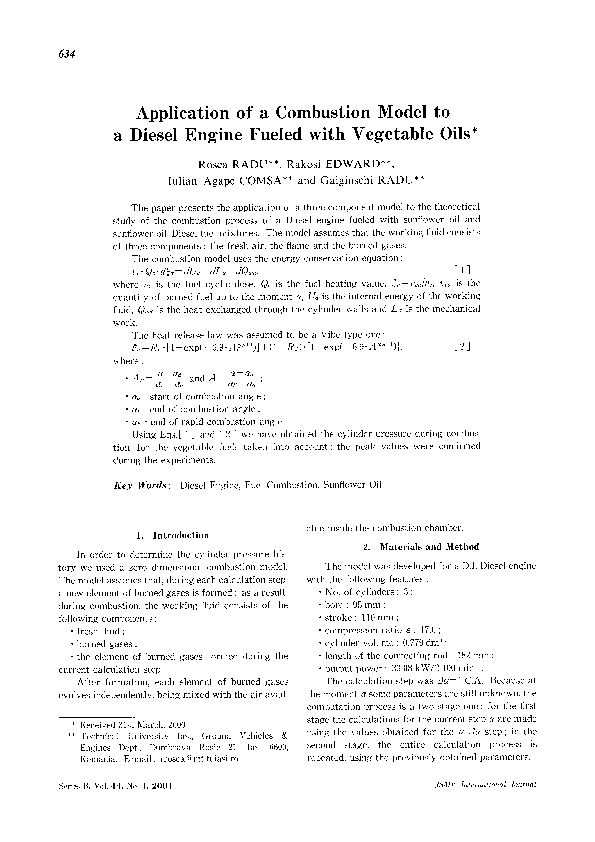 (PDF) Application of a Combustion Model to a Diesel Engine Fueled with ...