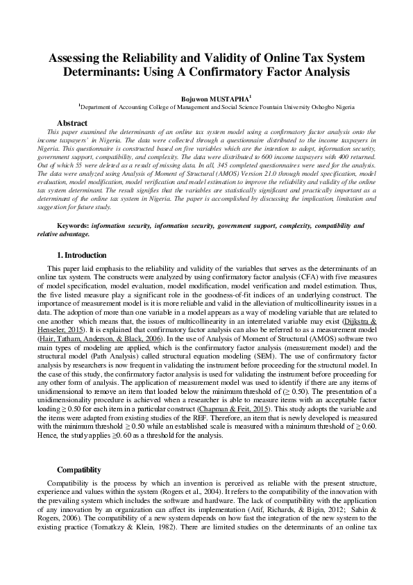 (PDF) Assessing the Reliability and Validity of Online Tax System ...