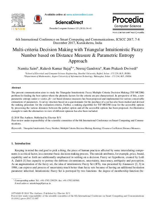 (PDF) Multi-criteria Decision Making with Triangular Intuitionistic ...