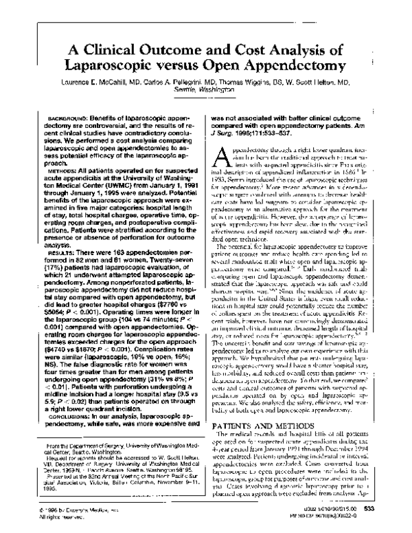 (PDF) A clinical outcome and cost analysis of laparoscopic versus open ...