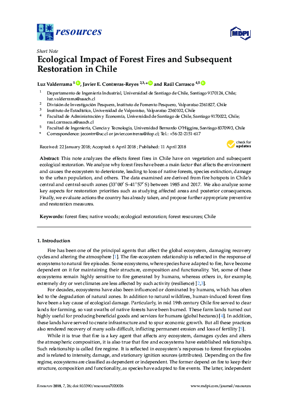 (PDF) Ecological Impact of Forest Fires and Subsequent Restoration in Chile
