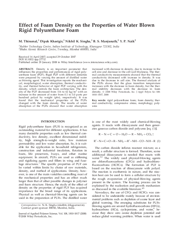 (PDF) Effect of foam density on the properties of water blown rigid ...