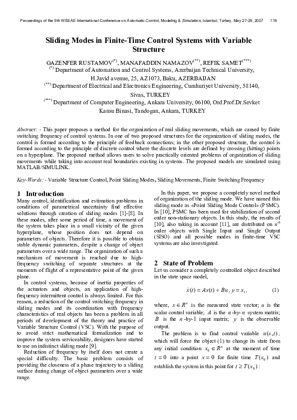(PDF) Sliding modes in finite-time control systems with variable structure