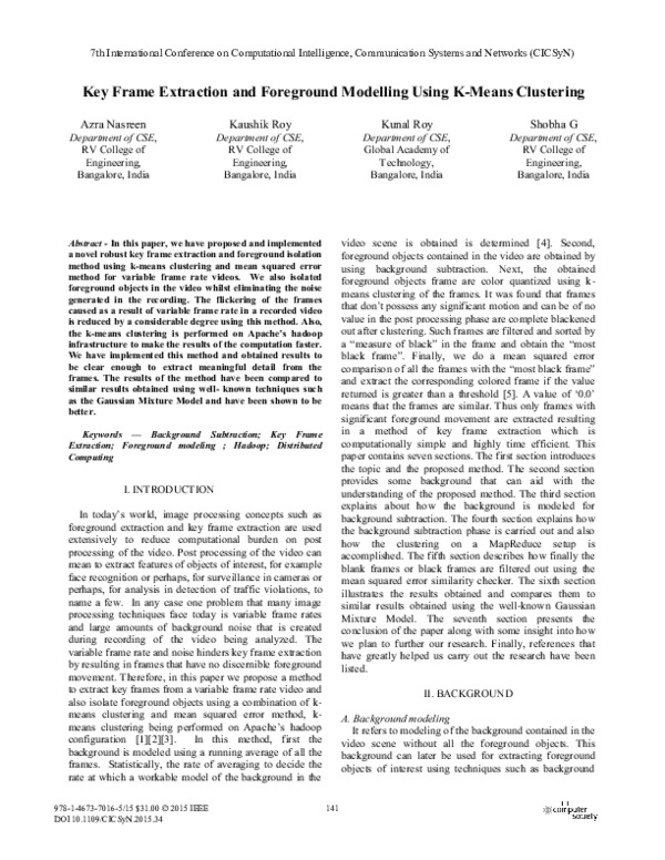 (PDF) Key Frame Extraction and Foreground Modelling Using K-Means ...