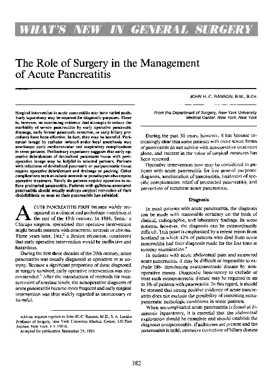 (PDF) The Role of Surgery in the Management of Acute Pancreatitis