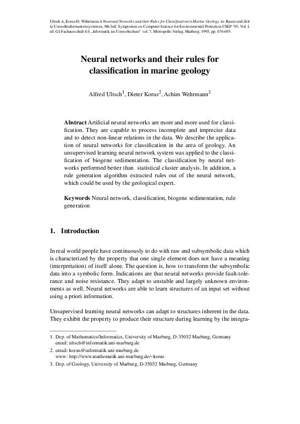 (PDF) Neural networks and their rules for classification in marine geology
