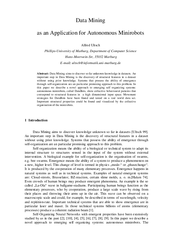 (PDF) Data Mining as an Application for Autonomous Minirobots
