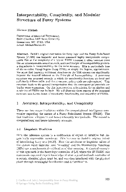 (PDF) Interpretability, Complexity, and Modular Structure of Fuzzy ...