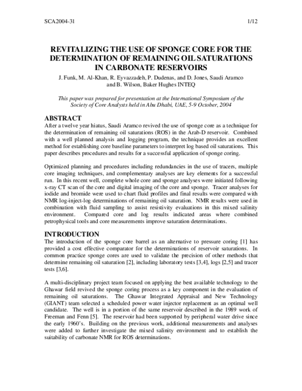 (PDF) Revitalizing the Use of Sponge Core for the Determination of ...