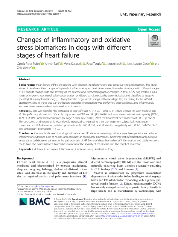 (PDF) Changes of inflammatory and oxidative stress biomarkers in dogs