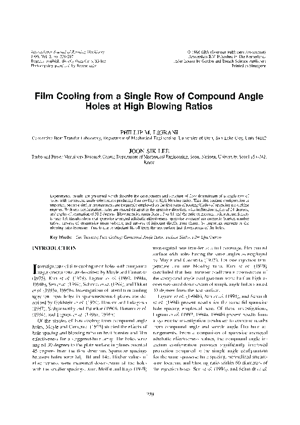 (PDF) Film Cooling from a Single Row of Compound Angle Holes at High ...