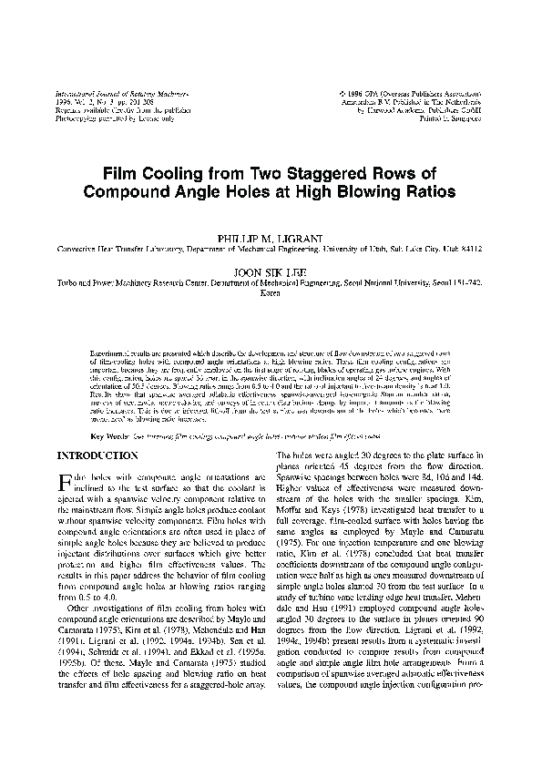(PDF) Film Cooling from Two Staggered Rows of Compound Angle Holes at ...