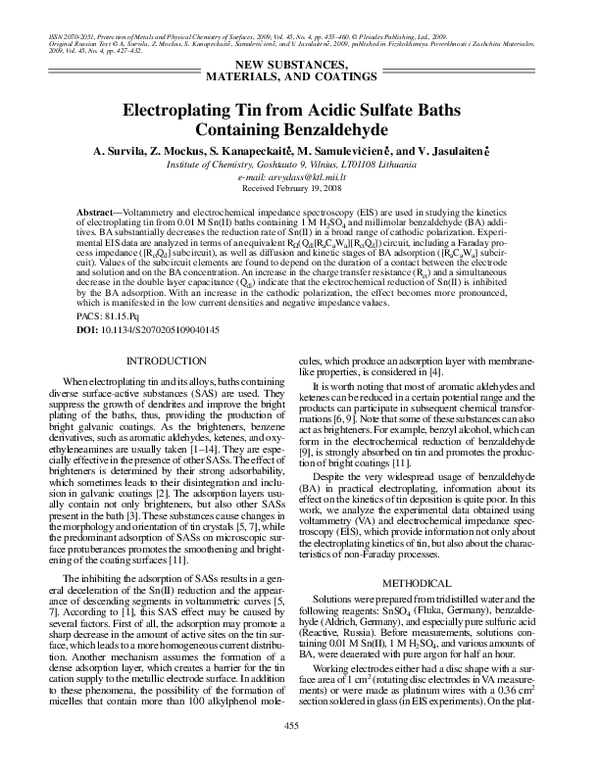 (PDF) Electroplating tin from acidic sulfate baths containing