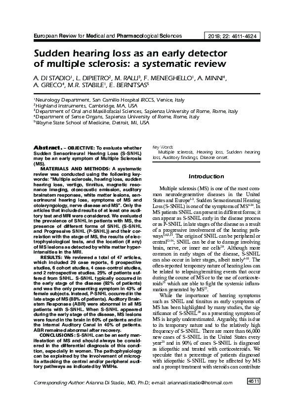 (PDF) Sudden hearing loss as an early detector of multiple sclerosis: a ...