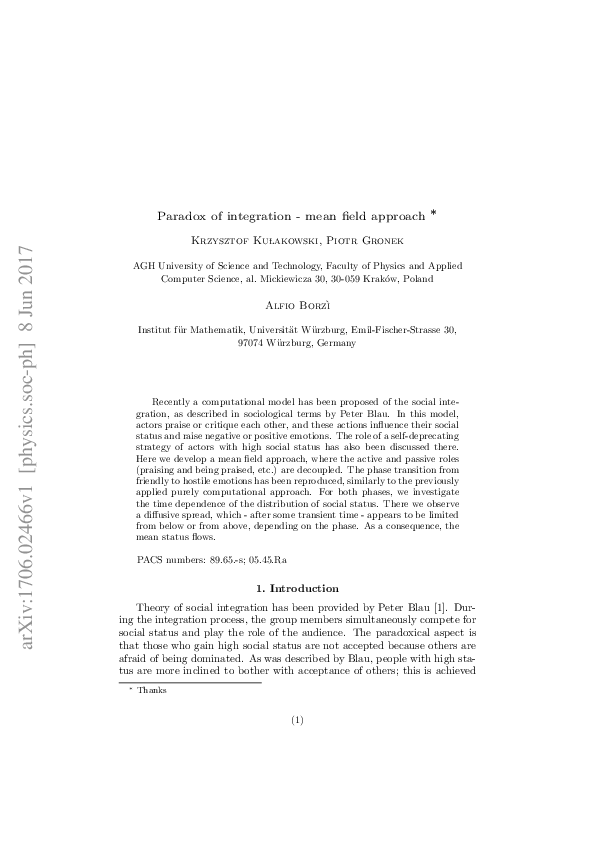 (PDF) Paradox of integration — mean field approach