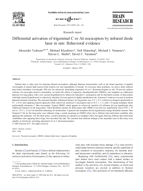 (PDF) Differential activation of trigeminal C or Aδ nociceptors by ...