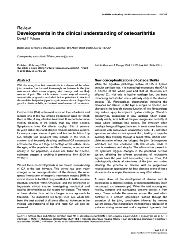 (PDF) Developments in the clinical understanding of osteoarthritis