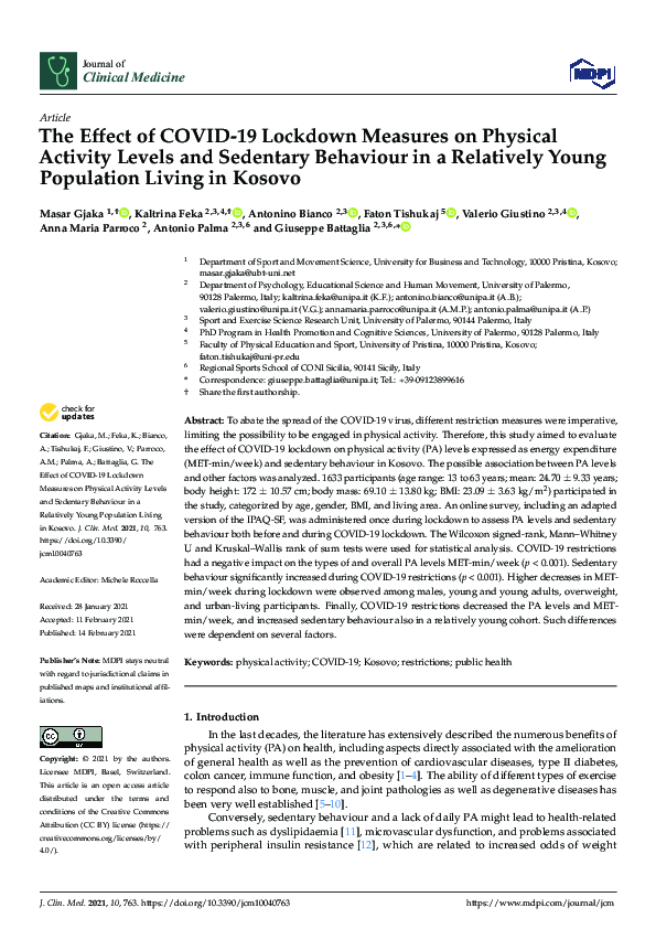 (PDF) The Effect of COVID-19 Lockdown Measures on Physical Activity ...