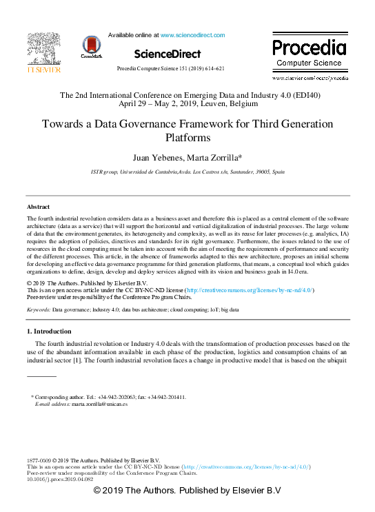 (PDF) Towards a Data Governance Framework for Third Generation Platforms