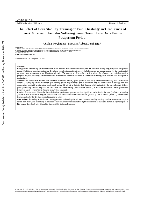(PDF) The Effect of Core Stability Training on Pain, Disability and ...