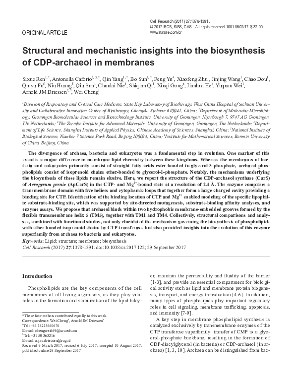 (PDF) Structural and mechanistic insights into the biosynthesis of CDP ...