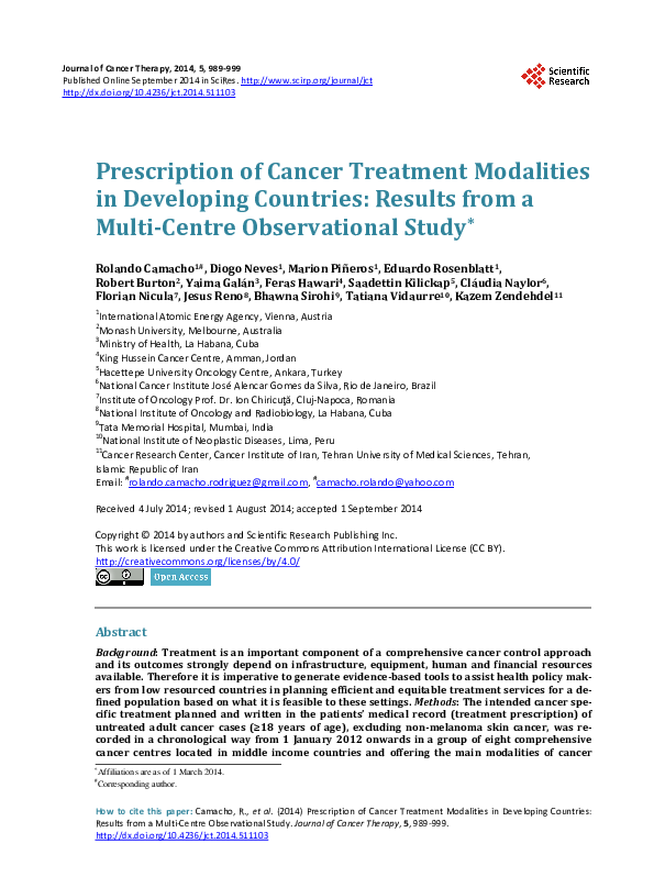 (PDF) Prescription of Cancer Treatment Modalities in Developing ...