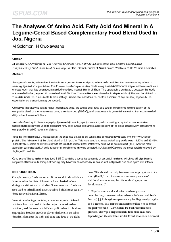 (PDF) The Analyses Of Amino Acid, Fatty Acid And Mineral In A Legume ...