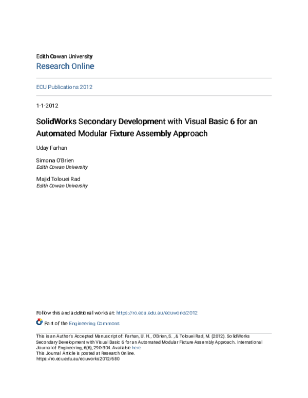 (PDF) SolidWorks Secondary Development with Visual Basic 6 for an ...