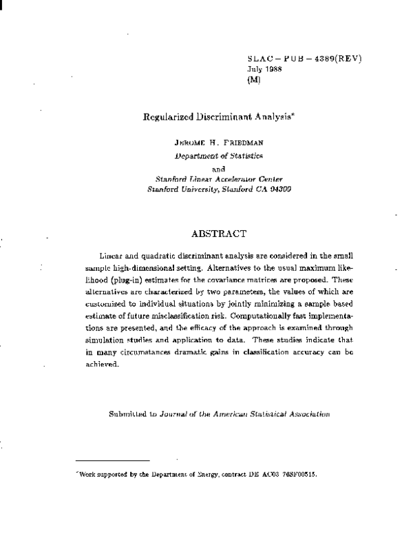 (PDF) Regularized Discriminant Analysis
