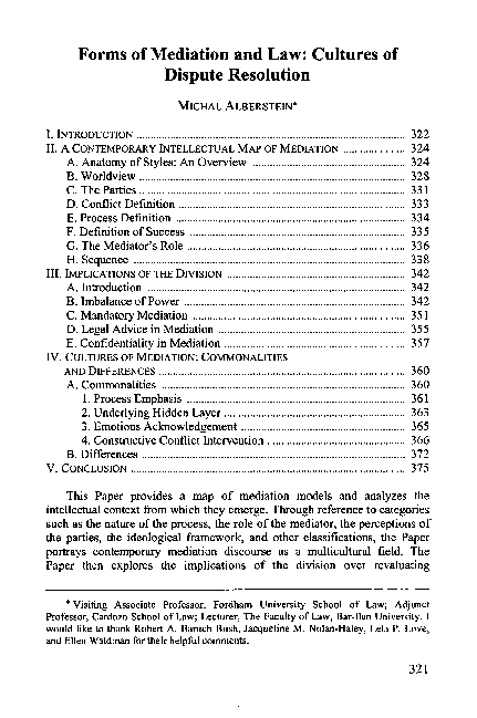 (PDF) Forms of Mediation and Law: Cultures of Dispute Resolution