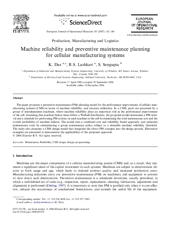 (PDF) Machine reliability and preventive maintenance planning for ...