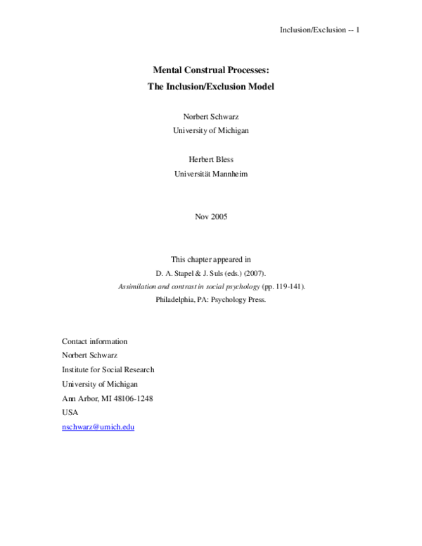 (PDF) Inclusion / Exclusion -1 Mental Construal Processes : The ...