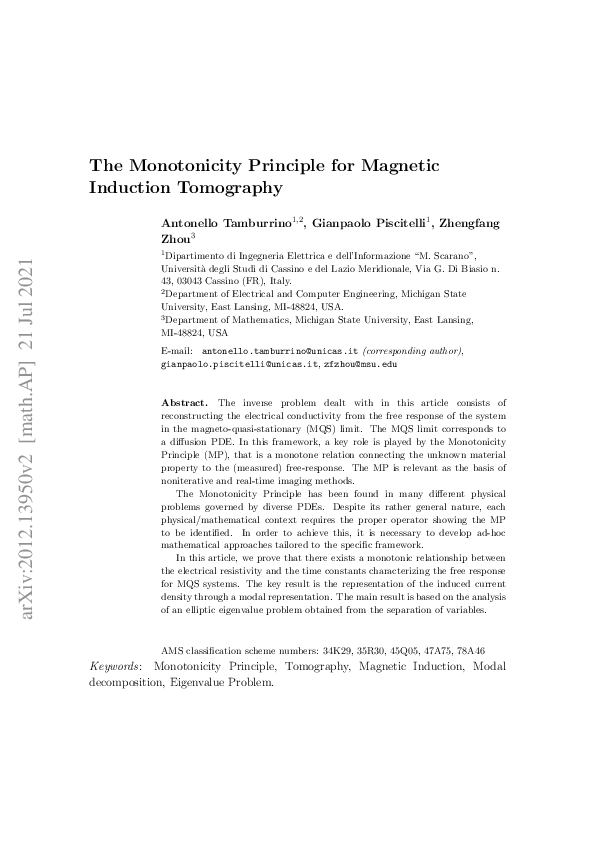 (PDF) The monotonicity principle for magnetic induction tomography