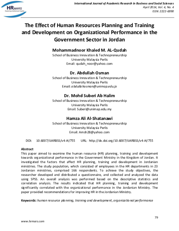 (PDF) The Effect of Human Resources Planning and Training and ...
