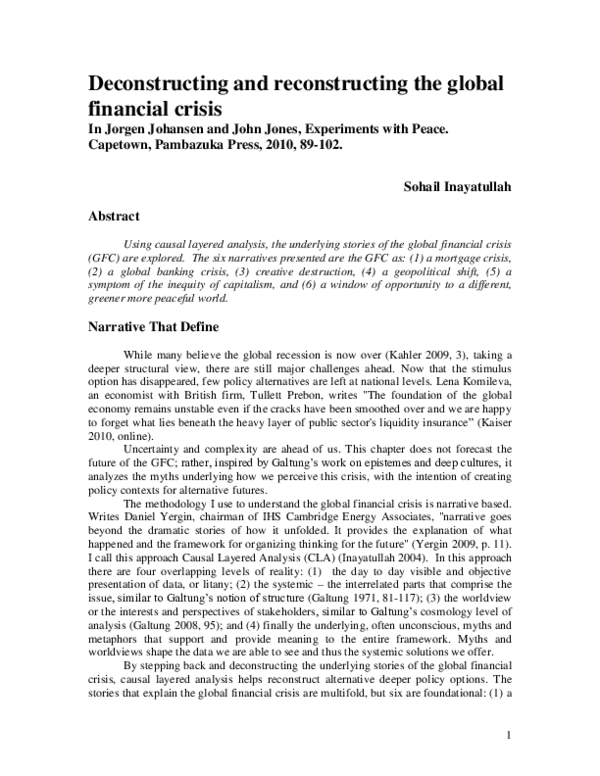 (PDF) Deconstructing and reconstructing the global financial crisis