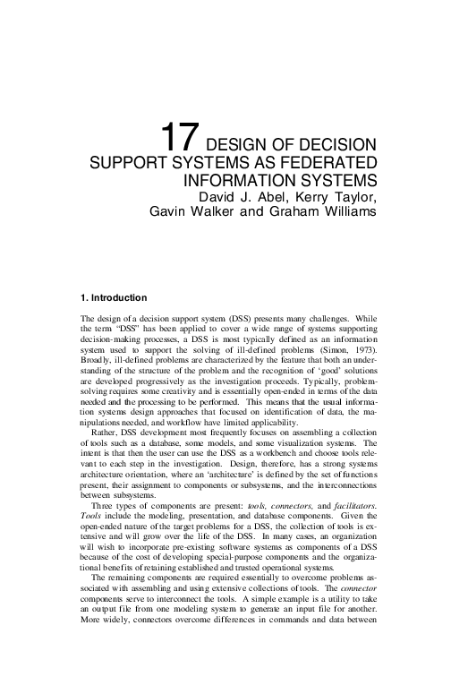 (PDF) Design of decision support systems as federated information systems