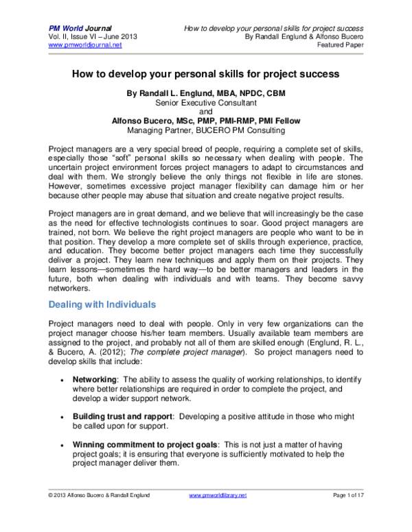 (PDF) How to develop your personal skills for project success