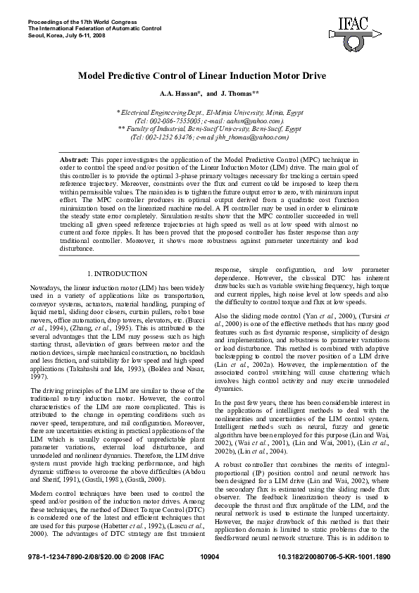 (PDF) Model Predictive Control of Linear Induction Motor Drive