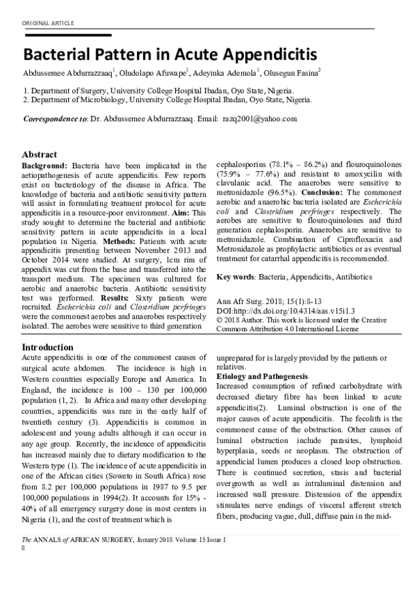 (PDF) Bacterial Pattern in Acute Appendicitis