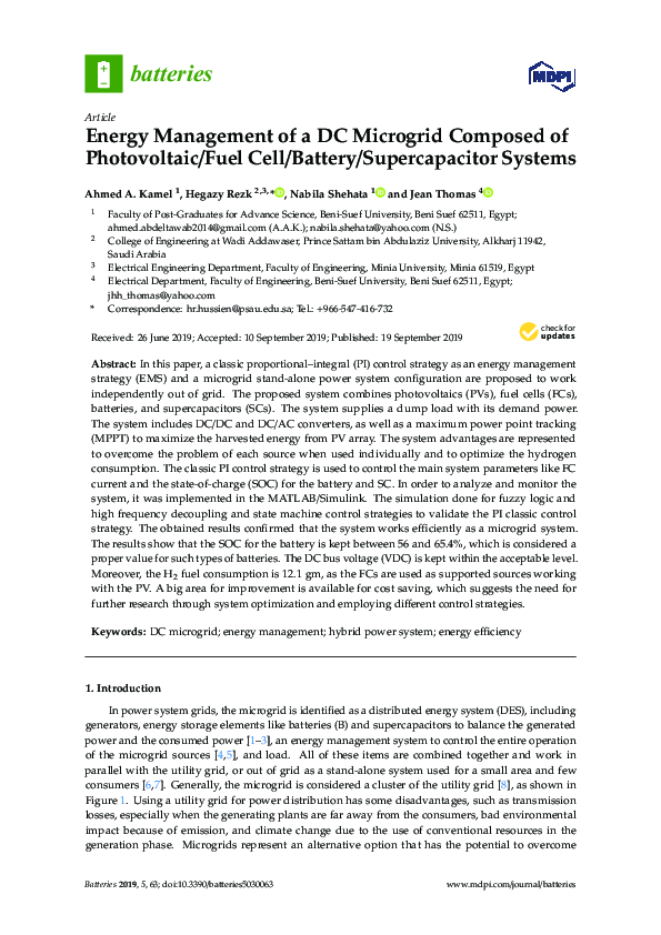 (PDF) Energy Management of a DC Microgrid Composed of Photovoltaic/Fuel ...