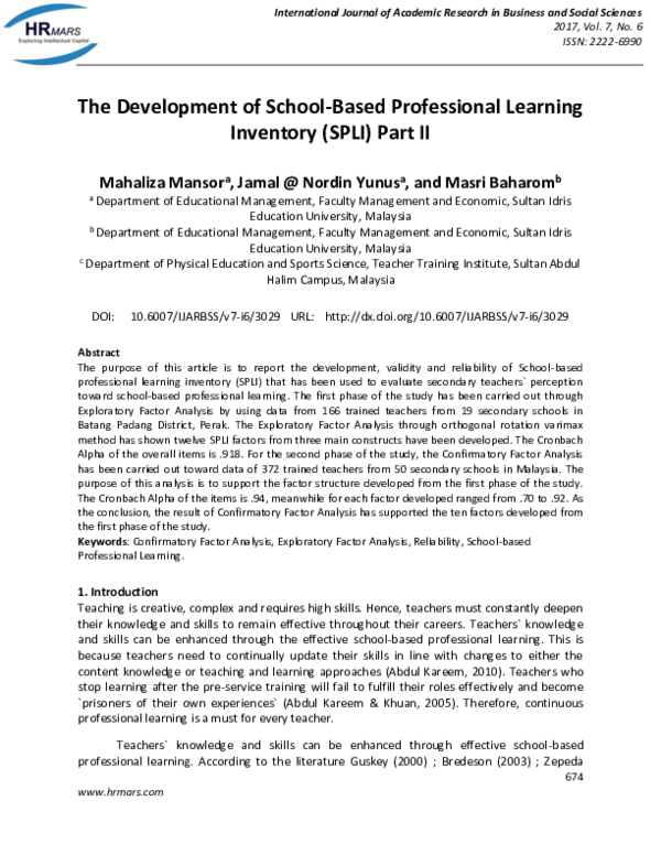  PDF The Development Of School Based Professional Learning Inventory 