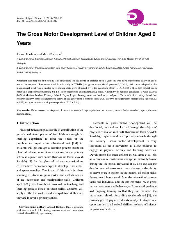 (PDF) The Gross Motor Development Level of Children Aged 9 Years
