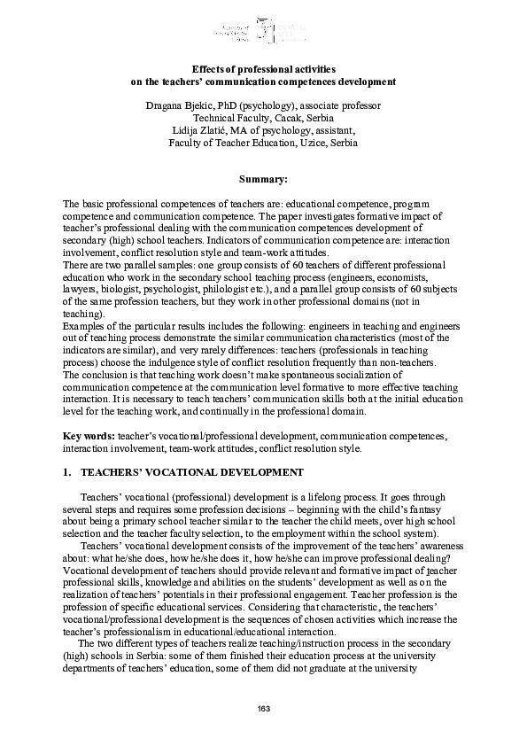 (PDF) Effects of professional activities on the teachers ...