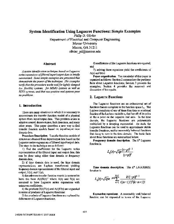 (PDF) System identification using Laguerre functions: simple examples